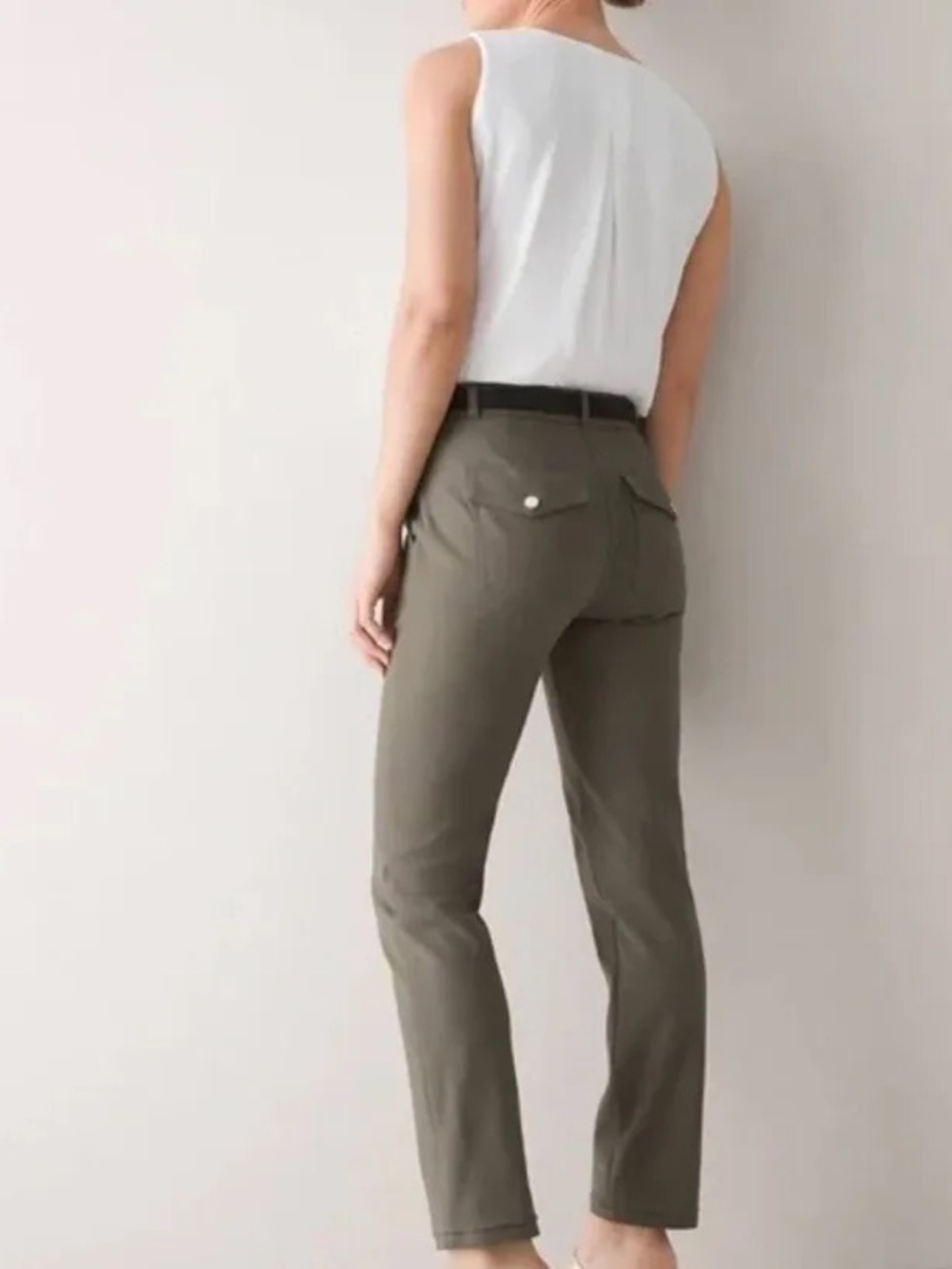 Straight Leg slim ankle Pants in Olive - Picture 2 of 6